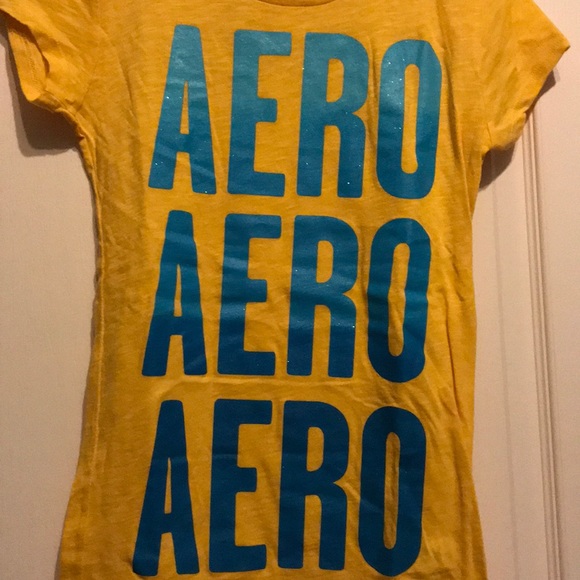 Women’s S Glittery Yellow Aeropostale Graphic Tee - Picture 3 of 3